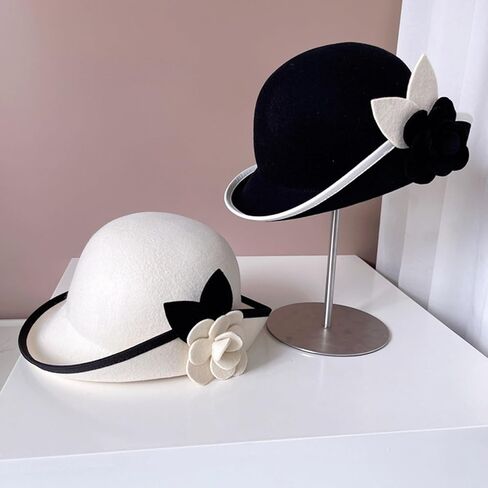 Vintage Fedoras Hat For Women Theme Party Caps With Roll Brim Flower Wool Bowler For Halloween Party Cosplay Accessory Bowler in Saudi Arabia