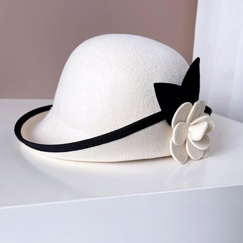 Vintage Fedoras Hat For Women Theme Party Caps With Roll Brim Flower Wool Bowler For Halloween Party Cosplay Accessory Bowler in Saudi Arabia