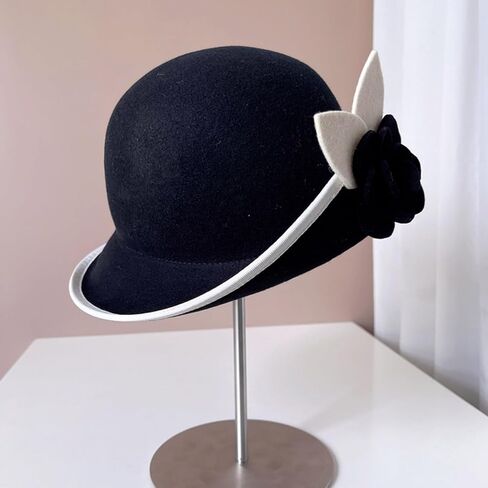 Vintage Fedoras Hat For Women Theme Party Caps With Roll Brim Flower Wool Bowler For Halloween Party Cosplay Accessory Bowler in Saudi Arabia