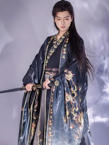 Hanfu Men's Jin Style Chinese Style Wei Jin Style Ru Skirt Large Sleeved Shirt in Saudi Arabia