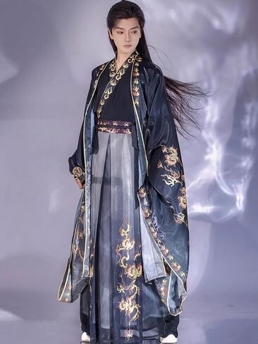 Hanfu Men's Jin Style Chinese Style Wei Jin Style Ru Skirt Large Sleeved Shirt in Saudi Arabia