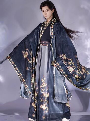 Hanfu Men's Jin Style Chinese Style Wei Jin Style Ru Skirt Large Sleeved Shirt in Saudi Arabia