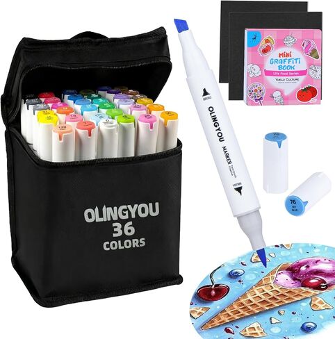alcohol markers brush tip, 60 Colors Brush & Chisel Permanent Alcohol Markers Set, Dual Tip Art Markers Set for Kids Adult Coloring, Sketching Drawing Coloring Markers, Alcohol Based Markers in Kuwait