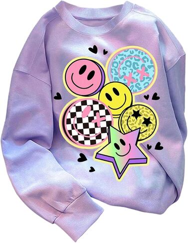 WDIRARA Girl's Cute Smile Graphic Sweatshirts Long Sleeve Crew Neck Pullover Tops in Saudi Arabia