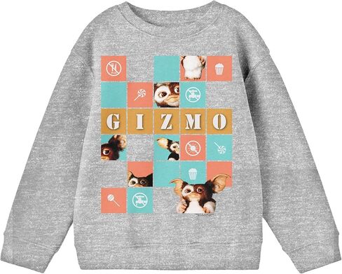 Bioworld Gremlins Gizmo In Squares With Icons Youth Heather Gray Crew Neck Sweatshirt in Saudi Arabia