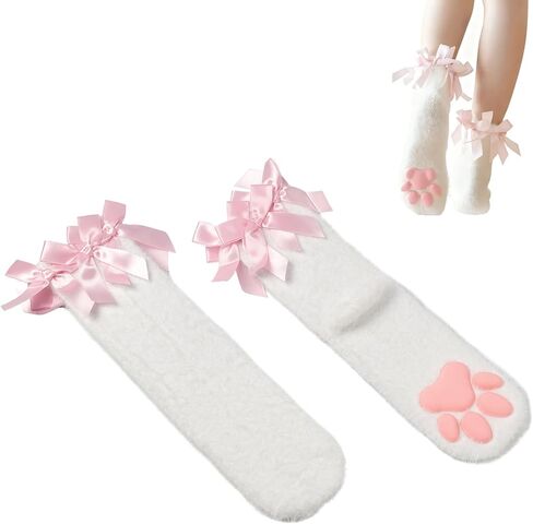 SIROLISA Fuzzy Short Cat Paw Socks, Soft 3D Paw Pad Toe Beans Stockings for Women in Saudi Arabia