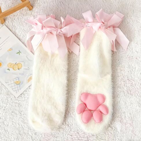SIROLISA Fuzzy Short Cat Paw Socks, Soft 3D Paw Pad Toe Beans Stockings for Women in Saudi Arabia