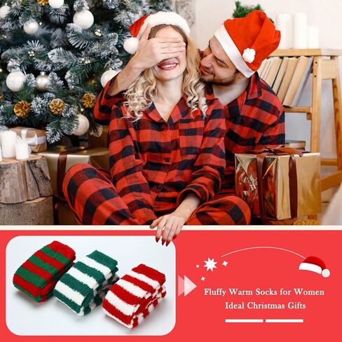 Foaincore 3 أزواج عيد الميلاد الركبة طويلة الجوارب للنساء الأخضر الأحمر الأبيض مخطط المرجان الصوف الدافئة الناعمة فوق الركبة طويلة رقيق الجوارب لعيد الميلاد عطلة الشتاء المنزل داخلي in Saudi Arabia