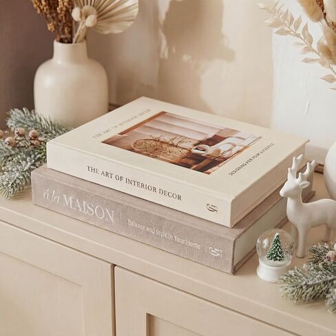 Decorative Fake Books for Home Decor – Set of 2 Linen Faux Book Storage Boxes with Hidden Storage to Reduce Visible Clutter, Coffee Table & Bookshelf Decor for Living Room Styling in Saudi Arabia