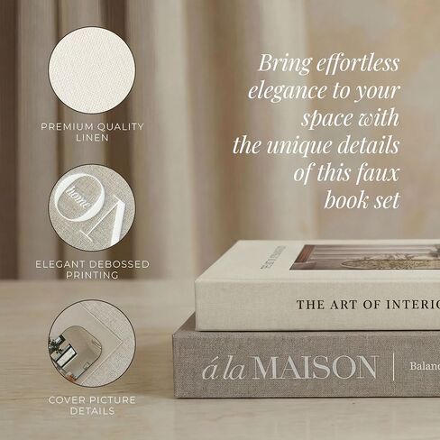 Decorative Fake Books for Home Decor – Set of 2 Linen Faux Book Storage Boxes with Hidden Storage to Reduce Visible Clutter, Coffee Table & Bookshelf Decor for Living Room Styling in Saudi Arabia