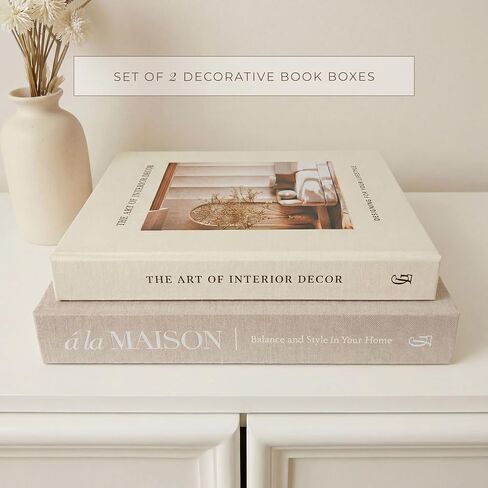Decorative Fake Books for Home Decor – Set of 2 Linen Faux Book Storage Boxes with Hidden Storage to Reduce Visible Clutter, Coffee Table & Bookshelf Decor for Living Room Styling in Saudi Arabia