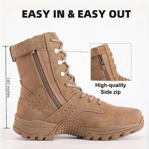 Lightweight Men’s Tactical Military Boots with YKK Side Zipper, Genuine Suede Waterproof Combat Work Boots for Outdoor & Duty in Saudi Arabia