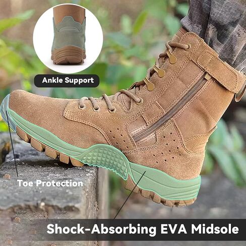 Lightweight Men’s Tactical Military Boots with YKK Side Zipper, Genuine Suede Waterproof Combat Work Boots for Outdoor & Duty in Saudi Arabia