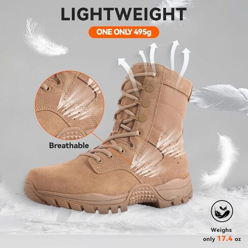 Lightweight Men’s Tactical Military Boots with YKK Side Zipper, Genuine Suede Waterproof Combat Work Boots for Outdoor & Duty in Saudi Arabia