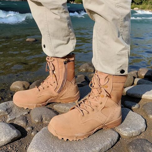 Lightweight Men’s Tactical Military Boots with YKK Side Zipper, Genuine Suede Waterproof Combat Work Boots for Outdoor & Duty in Saudi Arabia