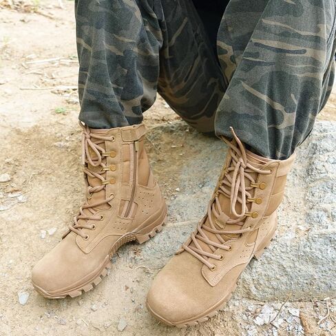 Lightweight Men’s Tactical Military Boots with YKK Side Zipper, Genuine Suede Waterproof Combat Work Boots for Outdoor & Duty in Saudi Arabia