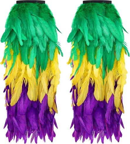 أغطية أحذية Liitrsh Mardi Gras لتدفئة الساق من الريش من Mardi Gras باللون الأرجواني والأخضر والأصفر لتدفئة الساق منفوش لحفلات الكرنفال والحفلات التنكرية والإكسسوارات in Kuwait