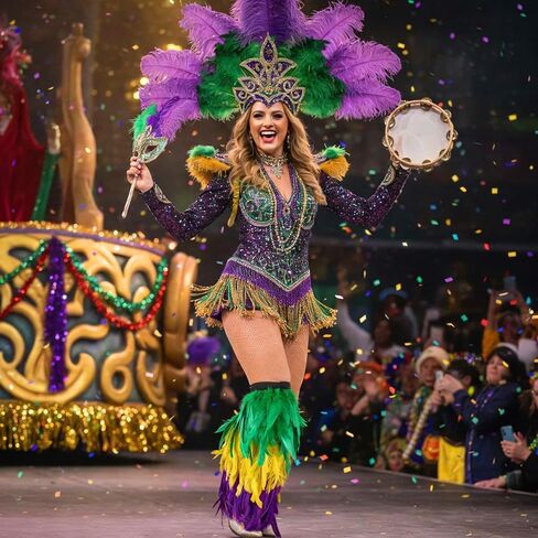 أغطية أحذية Liitrsh Mardi Gras لتدفئة الساق من الريش من Mardi Gras باللون الأرجواني والأخضر والأصفر لتدفئة الساق منفوش لحفلات الكرنفال والحفلات التنكرية والإكسسوارات in Kuwait