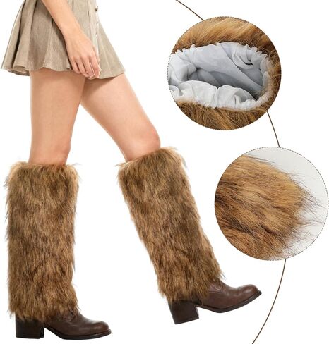 Women's Faux Fur Leg Warmer Winter Fluffy Leg Warmers Soft Boot Cuffs Covers for Halloween Costume in Saudi Arabia