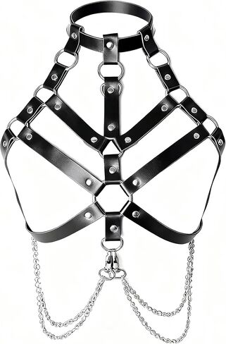 Women's Leather Chest Harness Top, Waist Chain Belt with Belly Bra, Punk Gothic Rock Body Harness, Halloween Cosplay in Saudi Arabia