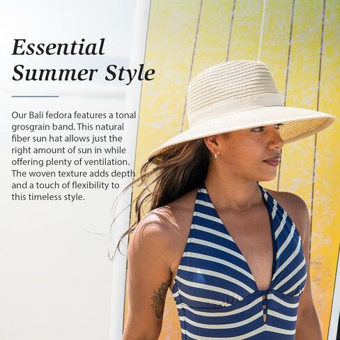 شركة Wallaroo Hat - بالي فيدورا للسيدات - عامل حماية من أشعة الشمس فوق البنفسجية 30+، حافة واسعة، تصميم قابل للتعبئة ومقاس قابل للتعديل لمقاسات التاج المتوسطة in Saudi Arabia