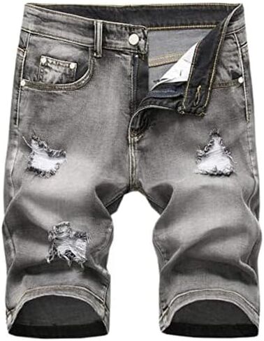 Men's Ripped Jean Short Straight Fit Casual Denim Shorts in Saudi Arabia