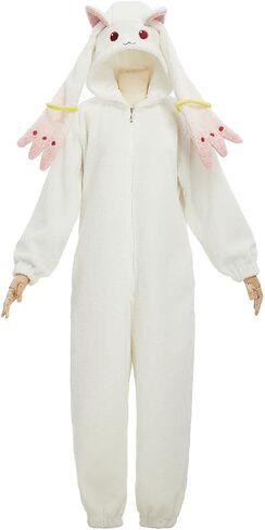 Micotaku Puella Magi Madoka Magica Kyubey Jumpsuit Pajamas Set with Gloves, Embroidered Cosplay Loungewear in Saudi Arabia
