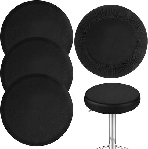 4 Pcs Stool Covers Round Stool Seat Covers Elastic Bars Stools Cover Washable Slipcovers Fit for Dia 11-14 in Bar Round Chair (Black) in Saudi Arabia
