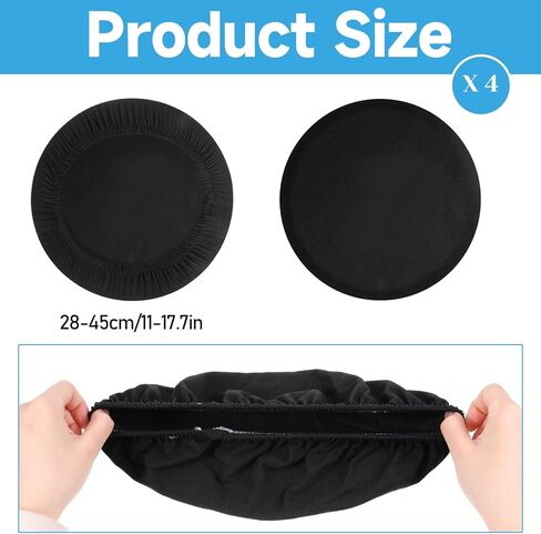 4 Pcs Stool Covers Round Stool Seat Covers Elastic Bars Stools Cover Washable Slipcovers Fit for Dia 11-14 in Bar Round Chair (Black) in Saudi Arabia