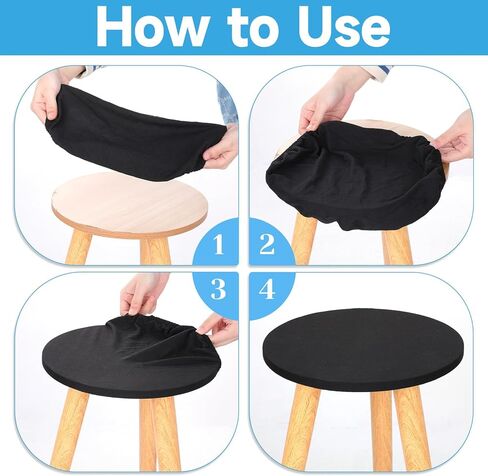 4 Pcs Stool Covers Round Stool Seat Covers Elastic Bars Stools Cover Washable Slipcovers Fit for Dia 11-14 in Bar Round Chair (Black) in Saudi Arabia