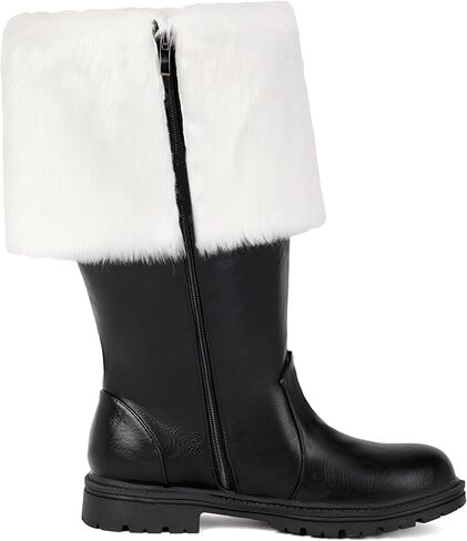 Christmas Santa Claus Men's Boots with Wide Calf & Zipper, Fuzzy White Cuff & Jingle Bells | Black Holiday Shoes for Xmas Party, Costume, Gift in Saudi Arabia