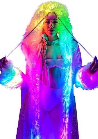 Earthradius Women's LED Warm Jacket Fur Coat Light Up Costume Rave Outfit stage Clothing for Christmas Nightclub Party in Saudi Arabia