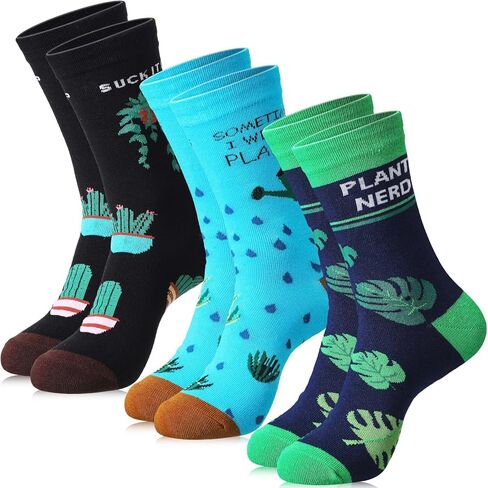 EBOOT 3 Pair Women's Plant Socks for Plant Lovers Gifts Christmas Novelty Crew Plant Socks Gardening for Lady Birthday(Vines Style) in Saudi Arabia