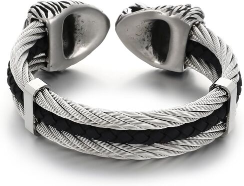 Men's Silver Gold Bracelet Viking Lion Head 316 Stainless Steel Leather Open Cuff Leather and Rope Chain Gothic Vintage Animal Totem Bangle in Saudi Arabia