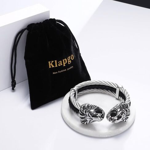Men's Silver Gold Bracelet Viking Lion Head 316 Stainless Steel Leather Open Cuff Leather and Rope Chain Gothic Vintage Animal Totem Bangle in Saudi Arabia
