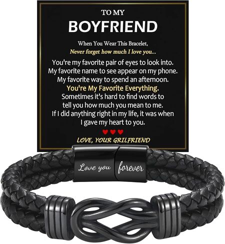 EPIRORA Gifts for Men- 8.5" Black Braided Leather Infinity Knot Bracelets for Him Husband Boyfriend, Personalized Mens Bracelet Jewelry Gift for Birthday Christmas Anniversary Valentine's Day in Saudi Arabia