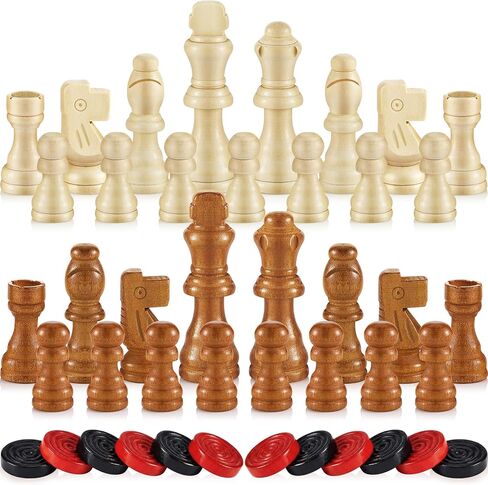 80 Pieces Wooden Checkers Pieces Handcrafted Chess with Drawstring Storage Pouch Classic Wooden Chess Game Set Board Games Accessories in 2 Styles, 2 Colors in Saudi Arabia