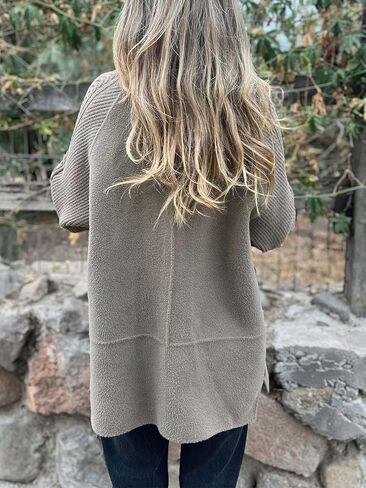 ebossy Women's Double Breasted Wool Pea Coat Notched Lapel Cable Knit Raglan Sleeve Sweater Blazer with Cuff Straps in Saudi Arabia
