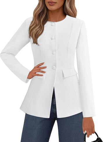 Lazysmile Blazers for Women Long Sleeve Crewneck Button Down Suit Jackets Work Office Business Casual Outfits with Pockets in Saudi Arabia