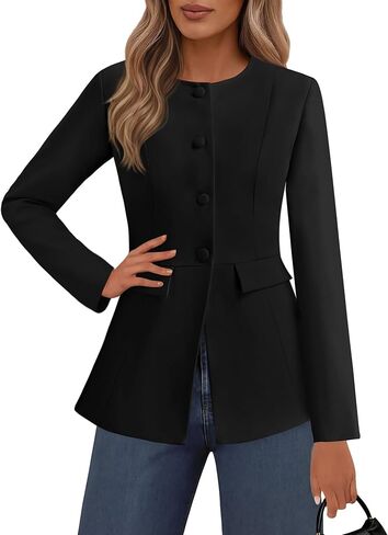 Lazysmile Blazers for Women Long Sleeve Crewneck Button Down Suit Jackets Work Office Business Casual Outfits with Pockets in Saudi Arabia
