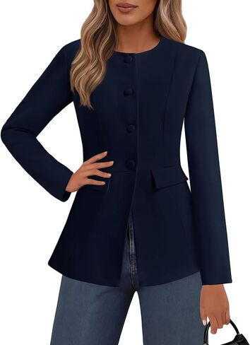Lazysmile Blazers for Women Long Sleeve Crewneck Button Down Suit Jackets Work Office Business Casual Outfits with Pockets in Saudi Arabia
