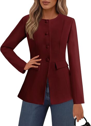 Lazysmile Blazers for Women Long Sleeve Crewneck Button Down Suit Jackets Work Office Business Casual Outfits with Pockets in Saudi Arabia