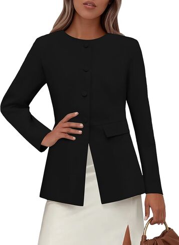 Lazysmile Blazers for Women Long Sleeve Crewneck Button Down Suit Jackets Work Office Business Casual Outfits with Pockets in Saudi Arabia