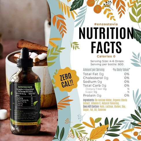 Enzo Liquid Stevia Drops Our Zero Calories Sweetener (4oz - 800 Servings/Bottle) - Cinnamon - All Natural flavoring with No Artificial Additives & Filler Ingredient in Saudi Arabia