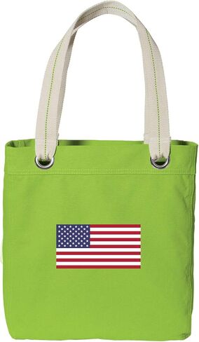 Broad Bay American Flag Tote Bag RICH Dye Washed COTTON CANVAS FASHION LIME in Saudi Arabia