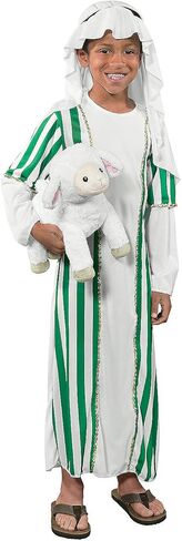 Fun Express Boys Shepherd Costume for Christmas Nativity Play - Kids Biblical Costume with Robe & Headpiece | Green White Striped Tunic for Pageant, Church & Holiday Programs | Child Medium 38" in Saudi Arabia