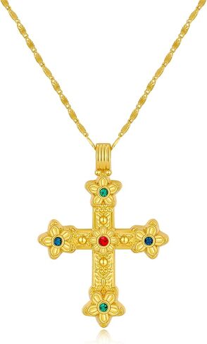 Elegant Gold Cross Necklace with Detailed Filigree Design - Lightweight Religious Jewelry with a Classic Touch - adjustable 66cm Chain in Kuwait