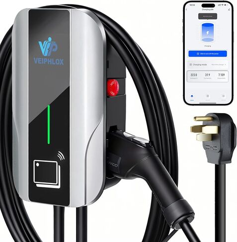 شاحن EV المستوى 2 40 أمبير، شواحن EV للمنزل 240 فولت، شاحن سيارة كهربائية 9.6 كيلو واط، محطات شحن سريعة للمركبات الكهربائية الخارجية/الداخلية، EVSE مع قابس NEMA 14-50، كابل 25 قدم، J1772 in Kuwait