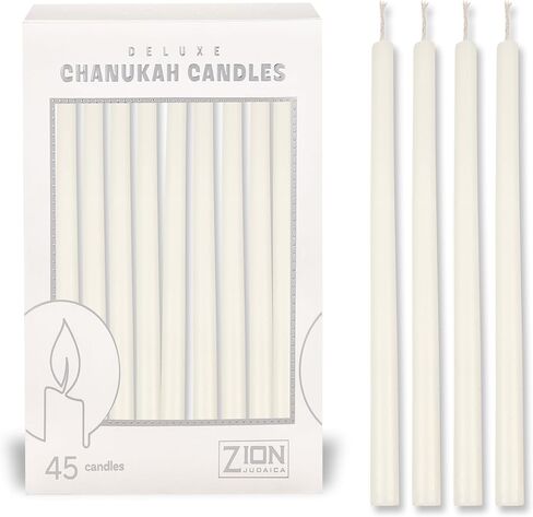 5.25" Premium Dripless Hanukkah Candle Bundle of 45 Solid White Tapered Candles for Standard Chanukah Menorahs Birthday Party Celebration Candles for 8 Nights of Hanukah W/DIY Dreidel in Saudi Arabia