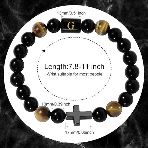 Initials Bracelets for Men Letters Bracelet Natural Tiger Eye Black Onyx Beaded Stretch Bracelet Handmade Jewelry Gift for Men in Saudi Arabia